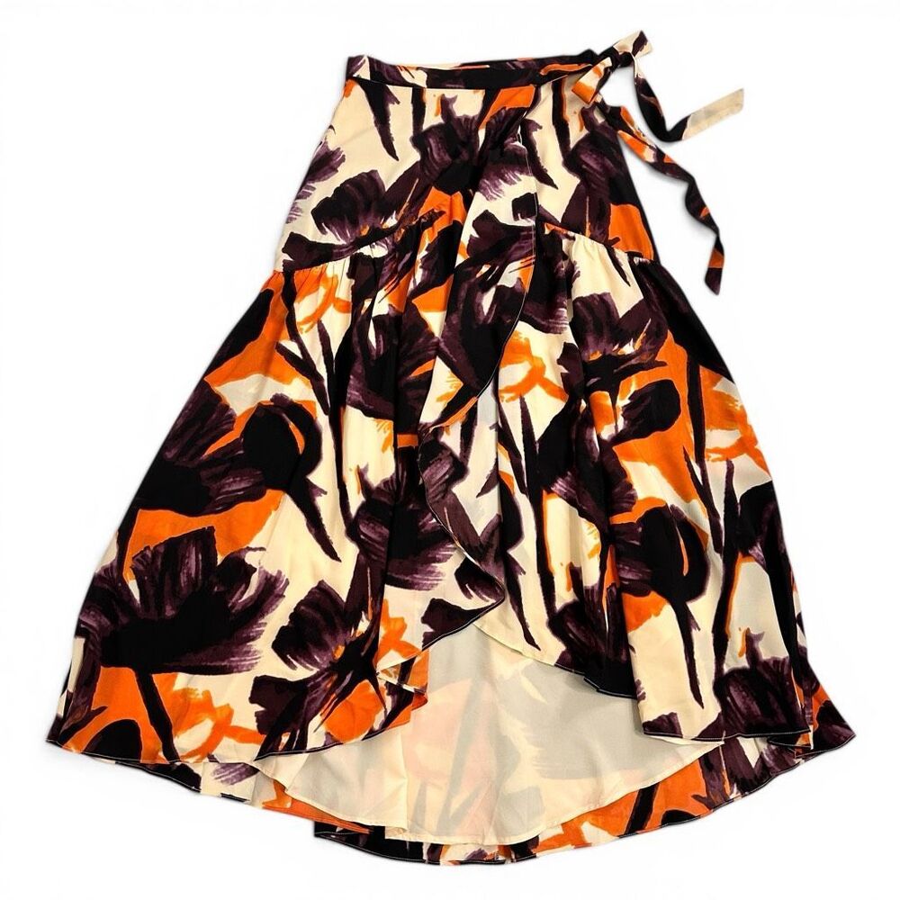 NWT Anthropologie Hutch Floral Wrap Midi Skirt S High Low Ruffle Boho Romantic - Picture 2 of 13